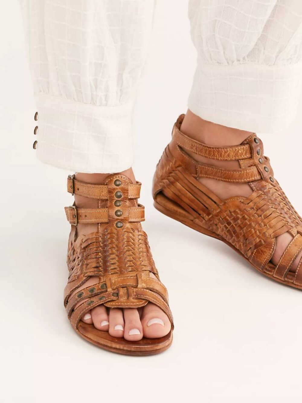 Bed Stu x Free People Memories Huarache Woven Leather Sandals Cognac Size 8 | SO